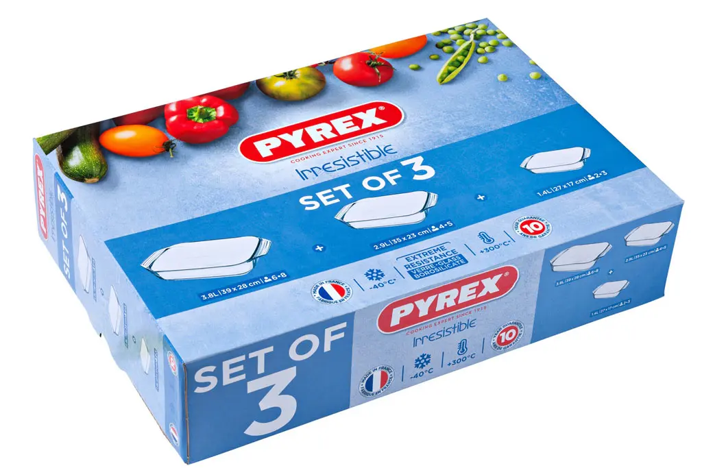 طقم صوانى بايركس فرنساوى مستطيلة باليد 3 قطع Pyrex irresistible