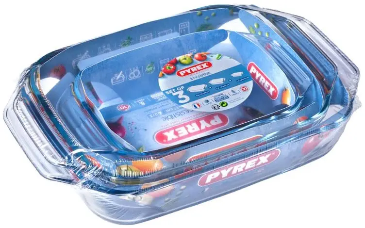طقم صوانى بايركس فرنساوى مستطيلة باليد 3 قطع Pyrex irresistible