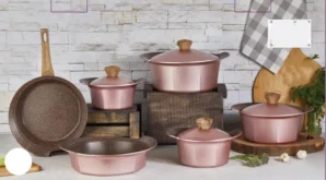 طقم حلة جرانيت ايديال هوم تركى 14 قطعة روز Ideal Home