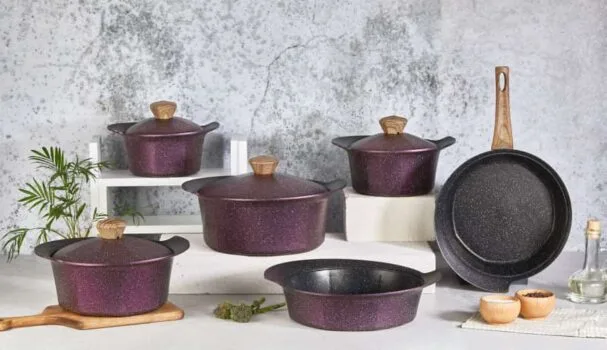 طقم حلة جرانيت ايديال هوم تركى اوكتاجون 14 قطعة موف Ideal Home