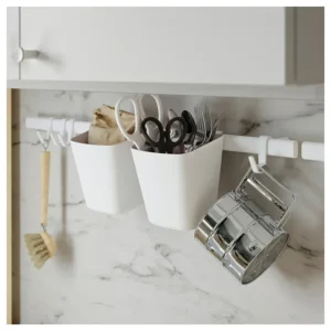 SUNNERSTA ماسورة تعليق مع 4 خطافات وحاويتين, أبيض – IKEA (ايكيا)