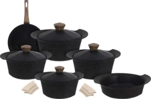 طقم حلة جرانيت تركى ايديال هوم اوكتاجون اسود 14 قطعة ideal home